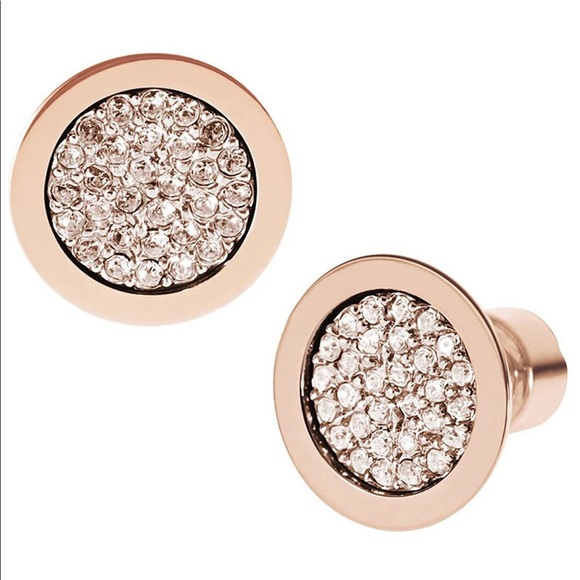 New Michael Kors  Rose Gold Pave Stud Earrings - Picture 5 of 10